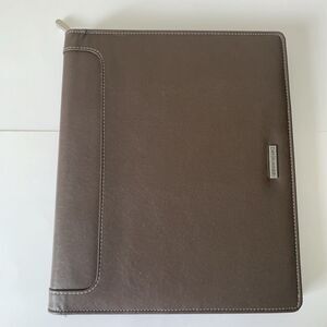 Day Runner 3 Ring Binder Organizer Brown 10.5x12.5 Zip Closure Ruler Card Holder